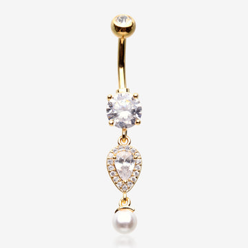 Golden Pearlescent Teardrop Lumi Sparkle Belly Button Ring-Clear Gem